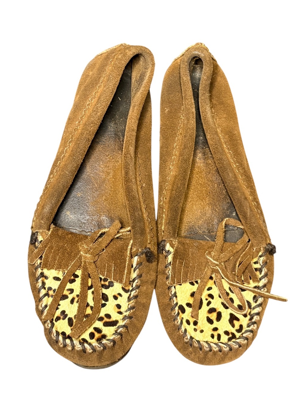 Vintage Minnetonka Leopard Print Suede Moccasins